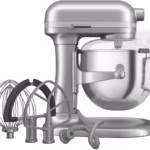 Powerful KitchenAid 7 Quart Bowl-Lift Stand Mixer with a large stainless steel bowl, designed for heavy dough and large batch baking.
