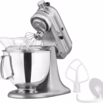 KitchenAid Artisan Series 5 Quart Stand Mixer in (Color) with pouring shield attached, the best mixer for everyday family baking.