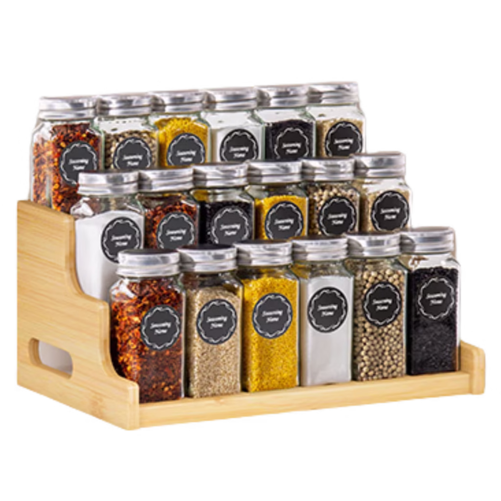 3 Tier Wood Spice Shelf Organizer with 18 Spice Jars