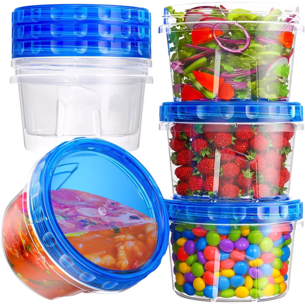 BiuLeon 17 oz Plastic Food Storage Container with airtight, leak proof lid, ideal for single servings of soup, sauces, and stews.