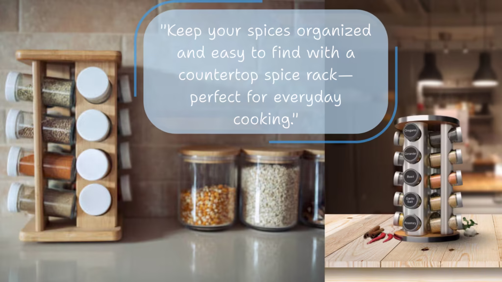 A selection of the best countertop spice racks for organizing your kitchen and making spices easy to find while cooking.