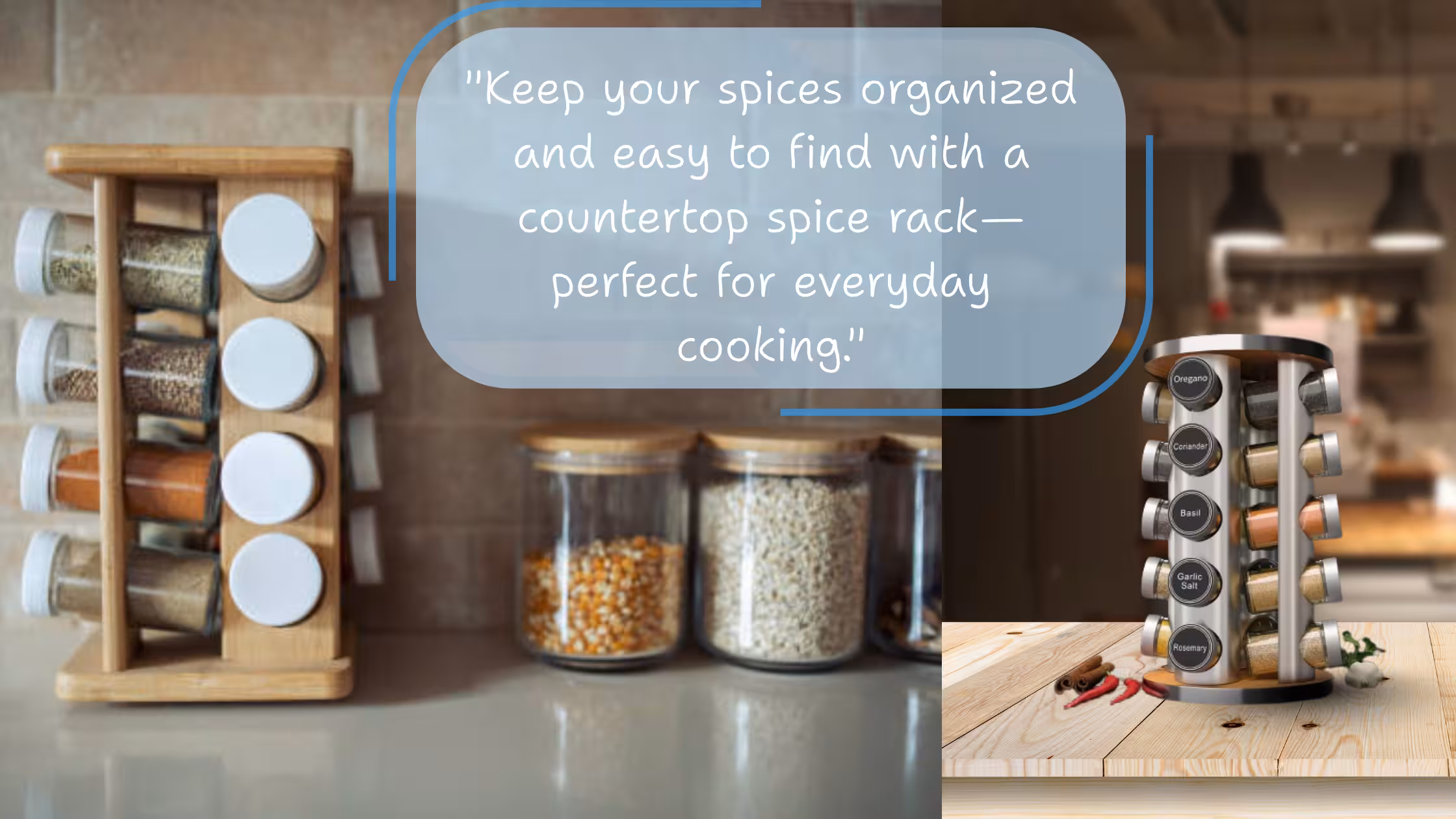 A selection of the best countertop spice racks for organizing your kitchen and making spices easy to find while cooking.