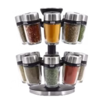 Cole & Mason 16 jar tiered spice carousel with premium glass jars and stainless steel caps.