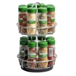 McCormick two-tier metal spice organizer with included gourmet and organic spices.