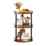 YATINEY 3-tier lazy susan spice organizer in rustic brown for maximum vertical pantry capacity.