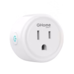 The small, white GHome Smart Plug Mini fitted snugly into a standard wall outlet.