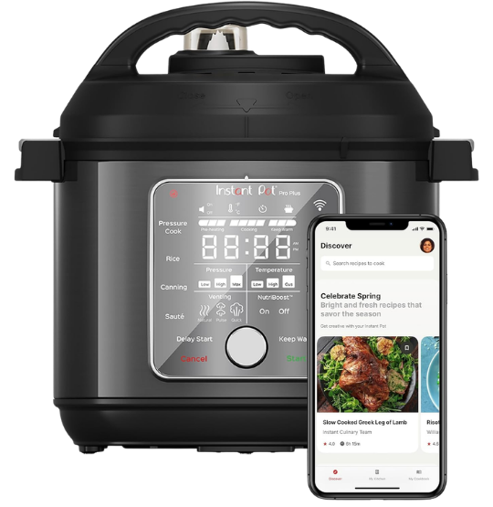 Instant Pot Pro Plus with Wi-Fi connectivity and mobile app control interface.