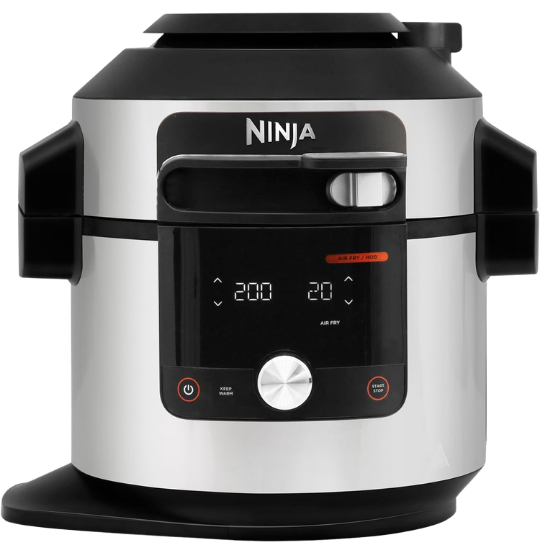 Ninja Foodi with SmartLid technology showing the slider for pressure, steam, and air fry modes.